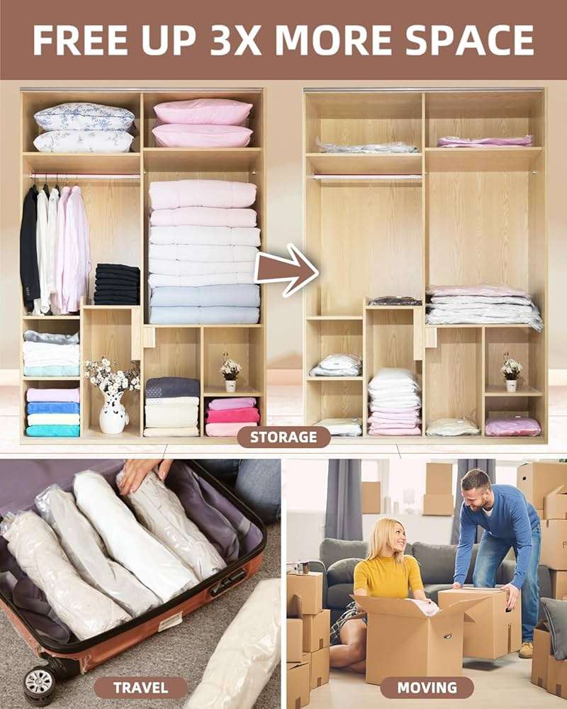 AirBaker Vacuum Storage Bags for moving, Vacuum Seal Bags for Memory Foam, Latex, Clothing & Bedding, Space Saver Bags for Organization and Storage (Large) - Image 5