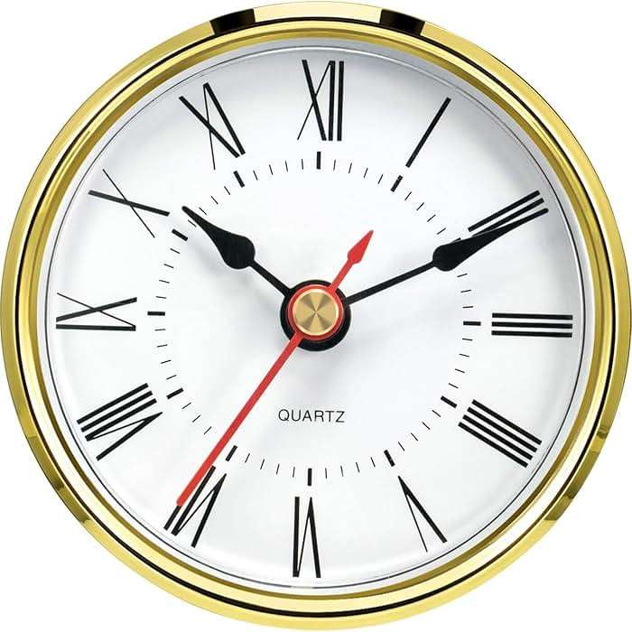 Hicarer 2.8 Inch/ 70 mm Round Quartz Clock Insert, Clock Movement Insert, Gold Trim, Red Second Hand, Roman Numeral, Quartz Movement - Image 2