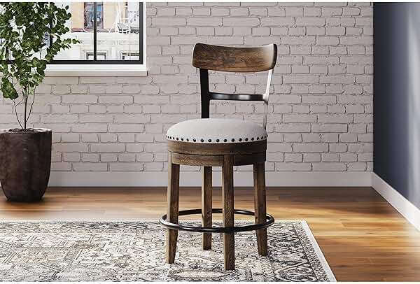 Signature Design by Ashley Valebeck Swivel Counter Height Bar Stool, Smooth 360° Rotation, Wood and Metal Frame, Cushioned Seat for Kitchen Island Seating, Brown - Image 2