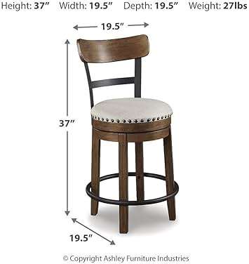 Signature Design by Ashley Valebeck Swivel Counter Height Bar Stool, Smooth 360° Rotation, Wood and Metal Frame, Cushioned Seat for Kitchen Island Seating, Brown - Image 3