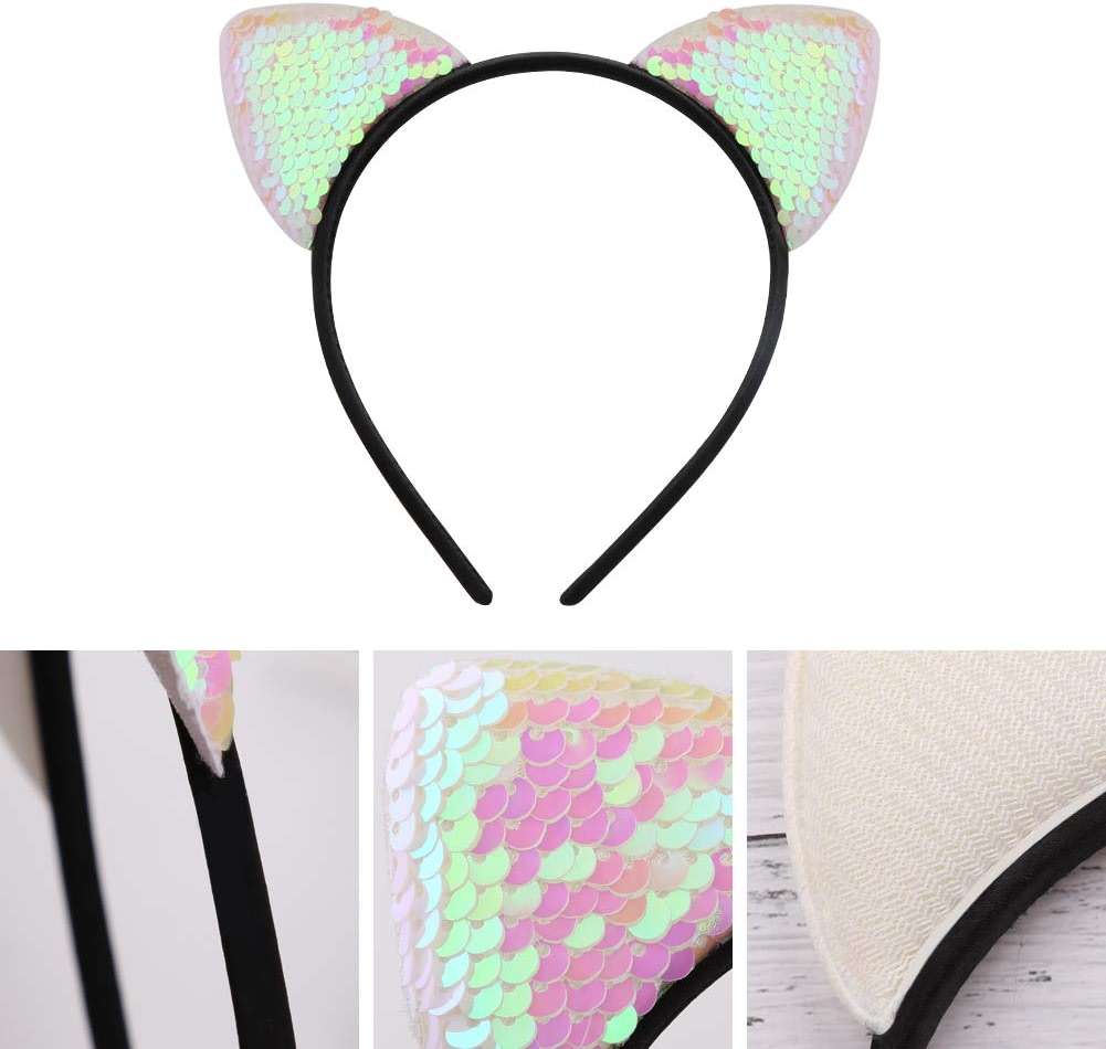 WXJ13 20 Pieces Cat Ears Headbands Reversible sequin headband Cute Cat Headbands - Image 3