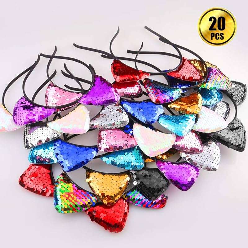 WXJ13 20 Pieces Cat Ears Headbands Reversible sequin headband Cute Cat Headbands - Image 4