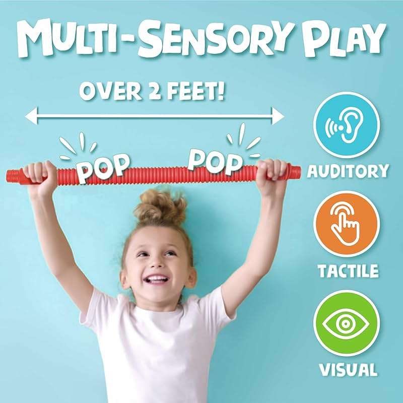 BUNMO Pop Tubes - Sensory Toys - Fidget Toys - Imaginative Play & Stimulating Creative Learning - Hours of Fun for Kids - Tons of Ways to Play - Non-Mouthable Toy 3+ - 4 Pack Large - Image 2