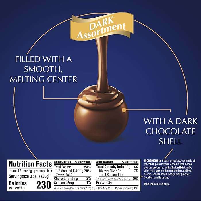Lindt LINDOR Assorted Dark Chocolate Candy Truffles, Assorted Chocolate with Smooth, Melting Truffle Center, 15.2 oz. Bag - Image 2