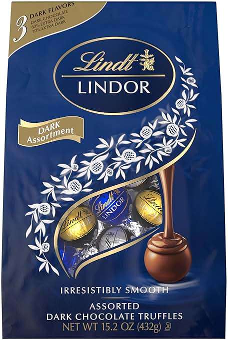 Lindt LINDOR Assorted Dark Chocolate Candy Truffles, Assorted Chocolate with Smooth, Melting Truffle Center, 15.2 oz. Bag - Image 7