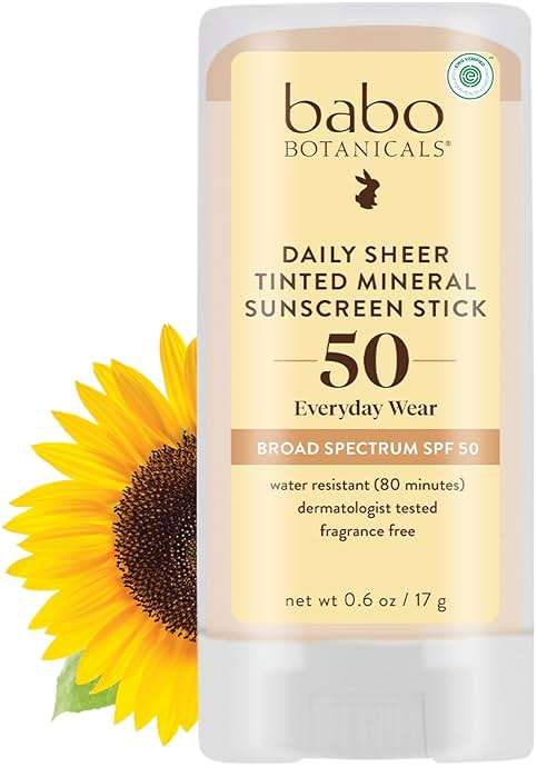 Babo Botanicals Daily Sheer Mineral Tinted Sunscreen Stick SPF50 - Natural Zinc Oxide - For Face - For all ages - EWG Verified - Water Resistant - Fragrance-Free - Image 1