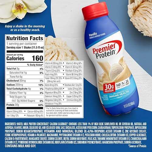 Premier Protein Shake, Vanilla, 30g Protein, No Added Sugar, 24 Vitamins & Minerals to Support Immune Health, 11.5 fl oz, 12 Pack - Image 3