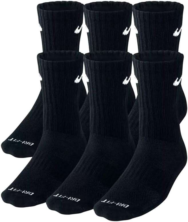 NIKE Plus Cushion Socks (6-Pair) (L (Men's 8-12 / Women's 10-13), Crew Black) - Image 1