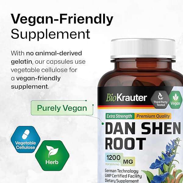 BIO KRAUTER® Dan Shen Red Sage for Circulatory Support - Pure Vegan Dan Shen Supplement (Salvia Miltiorrhiza) 1200 mg per Serving - Antioxidant Herbal Supplement 100 Сapsules, 25-Day Supply, Non-GMO - Image 5
