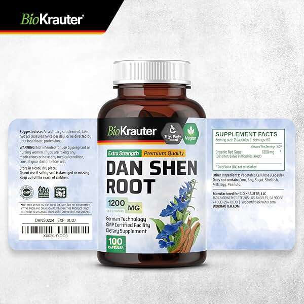 BIO KRAUTER® Dan Shen Red Sage for Circulatory Support - Pure Vegan Dan Shen Supplement (Salvia Miltiorrhiza) 1200 mg per Serving - Antioxidant Herbal Supplement 100 Сapsules, 25-Day Supply, Non-GMO - Image 8