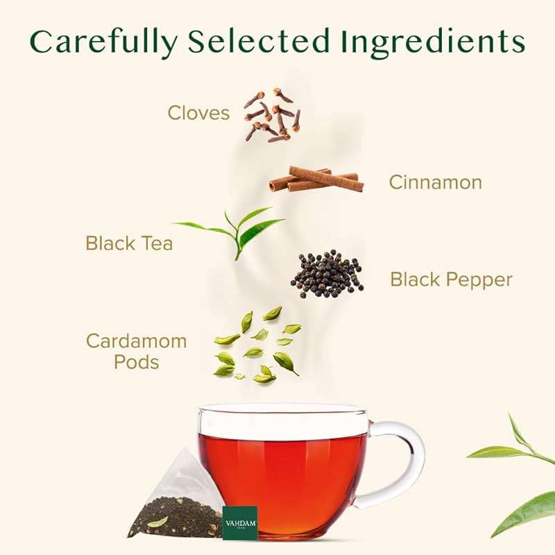 VAHDAM, India's Original Masala Chai Tea Bags (100 Count) No Added Flavoring | Blended w/Exotic Spices | Whole Leaf Tea Bags | Resealable Ziplock Pouch - Image 2