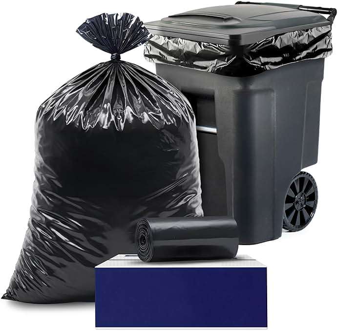 Plasticplace 64-65 Gallon Black Trash Bags, Heavy Duty Toter Can Liners, Tear & Leak-Proof, Industrial Strength, 25 Count, Large Garbage Bags for Kitchen & Commercial Use 1.2 Mil, 50" x 60" - Image 1