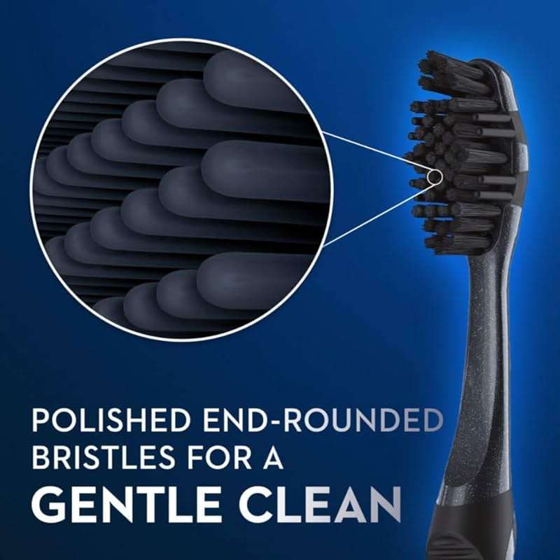 Oral-B 3D White Charcoal toothbrush, 2 count SOFT manual tootbrush pack, Whitens teeth, removes plaque and stains, tongue scraper tooth brush - Image 2