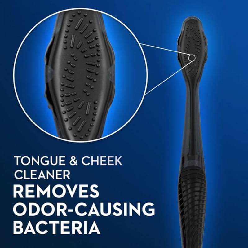 Oral-B 3D White Charcoal toothbrush, 2 count SOFT manual tootbrush pack, Whitens teeth, removes plaque and stains, tongue scraper tooth brush - Image 4