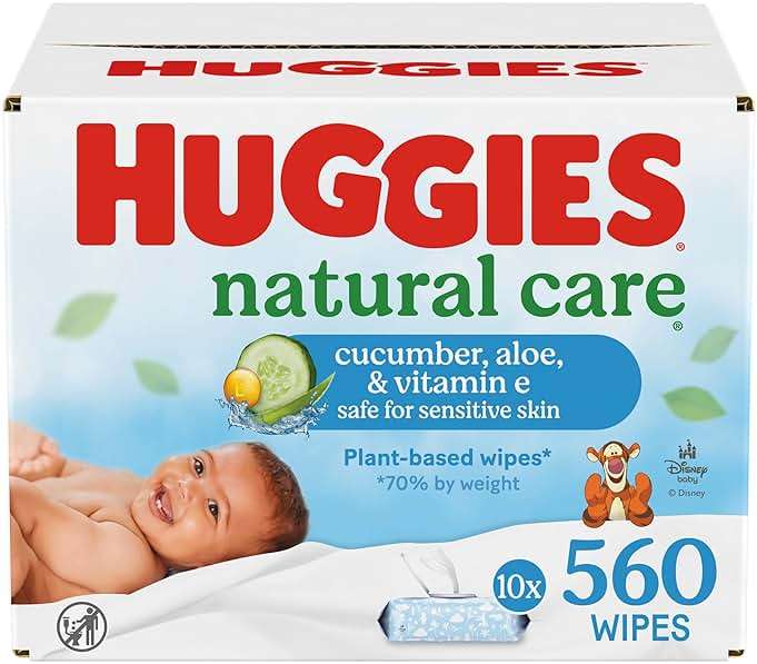Huggies Natural Care Cucumber, Aloe and Vitamin E Baby Wipes, Hypoallergenic, Scented, 10 Flip-Top Packs (560 Wipes Total), Packaging May Vary - Image 1