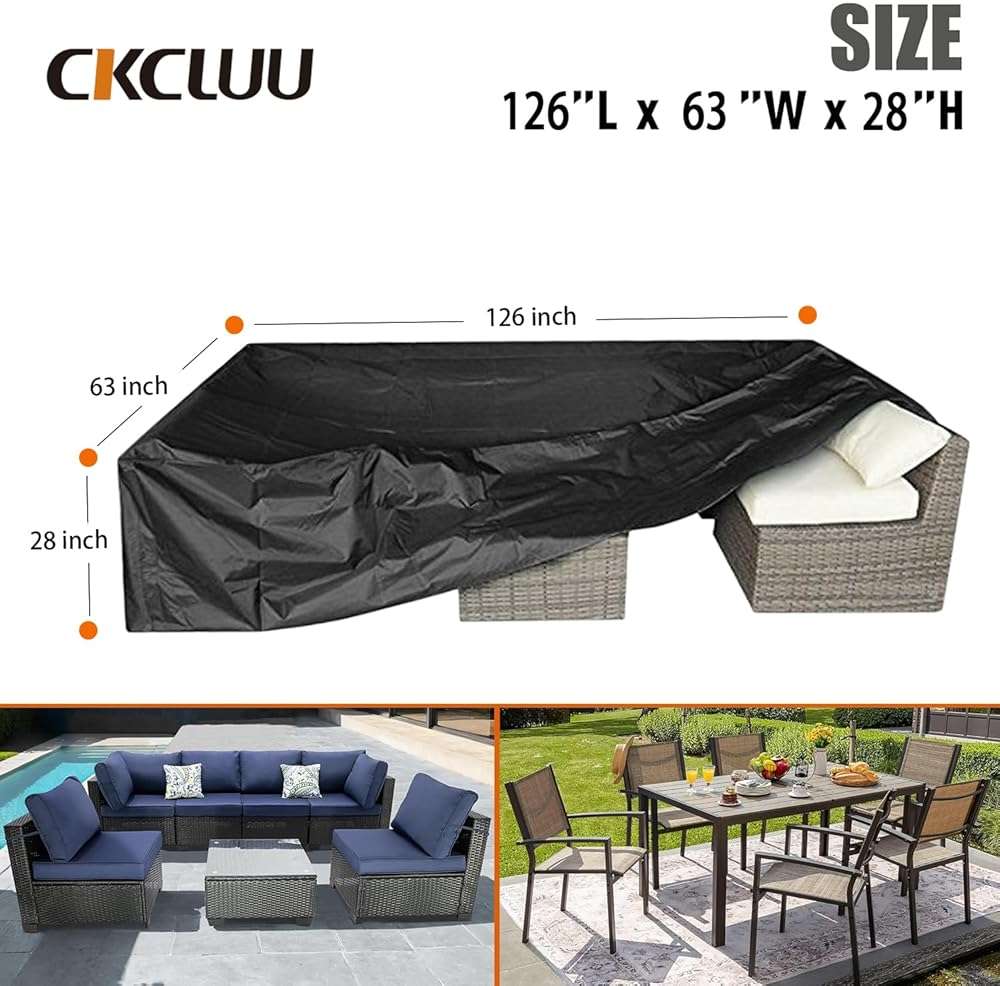 CKCLUU Patio Furniture Set Cover Outdoor Sectional Sofa Set Covers Outdoor Table and Chair Set Covers Water Resistant Large 315cm L x 160 cm W x 74 cm H - Image 3