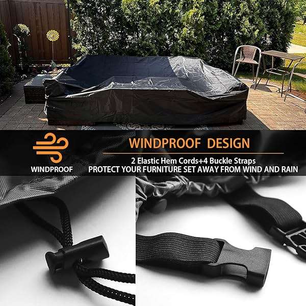 CKCLUU Patio Furniture Set Cover Outdoor Sectional Sofa Set Covers Outdoor Table and Chair Set Covers Water Resistant Large 315cm L x 160 cm W x 74 cm H - Image 4