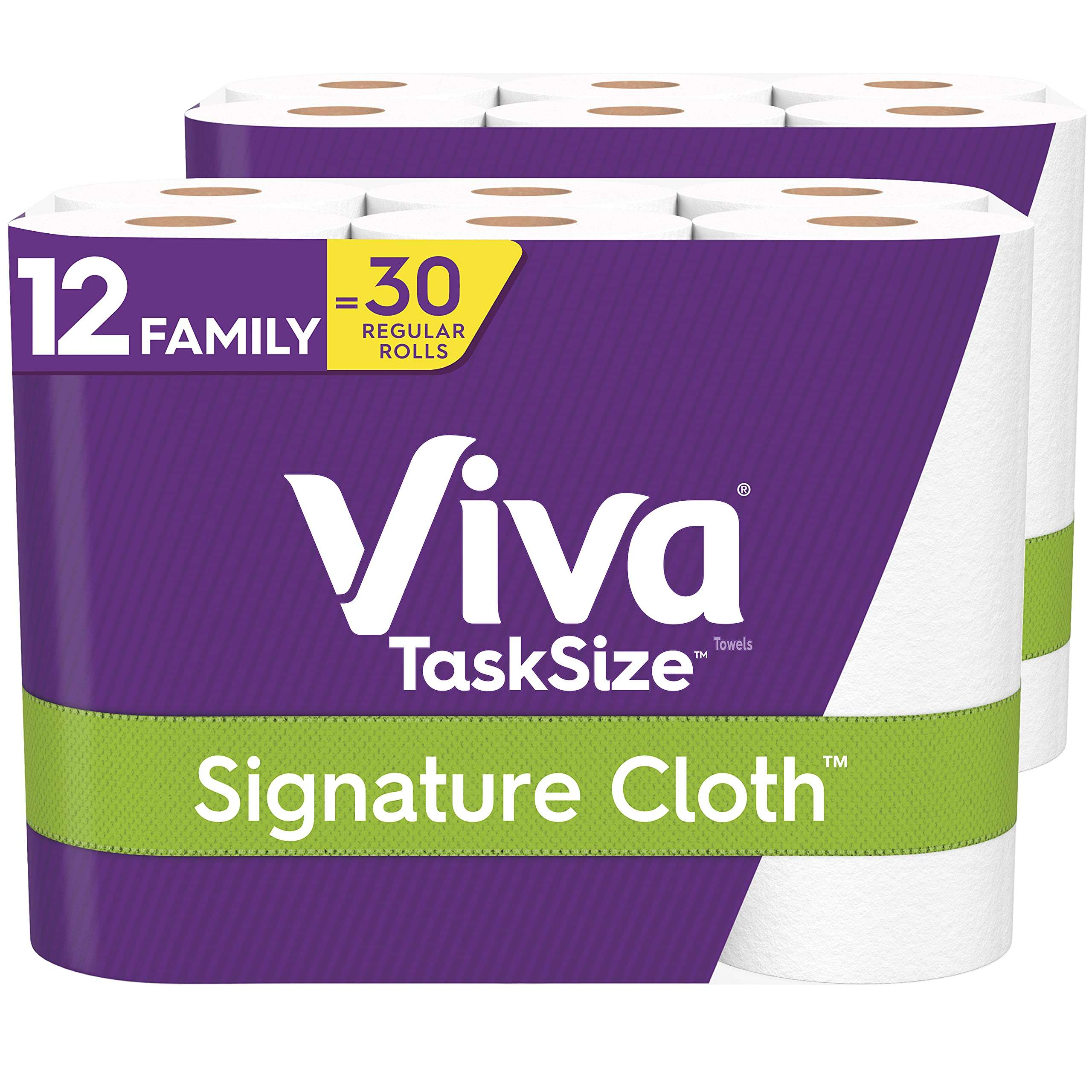 Viva Signature Cloth Paper Towels, Task Size - 12 Family Rolls (2 Packs of 6 Rolls) = 30 Regular Rolls (143 Sheets Per Roll) - Image 1