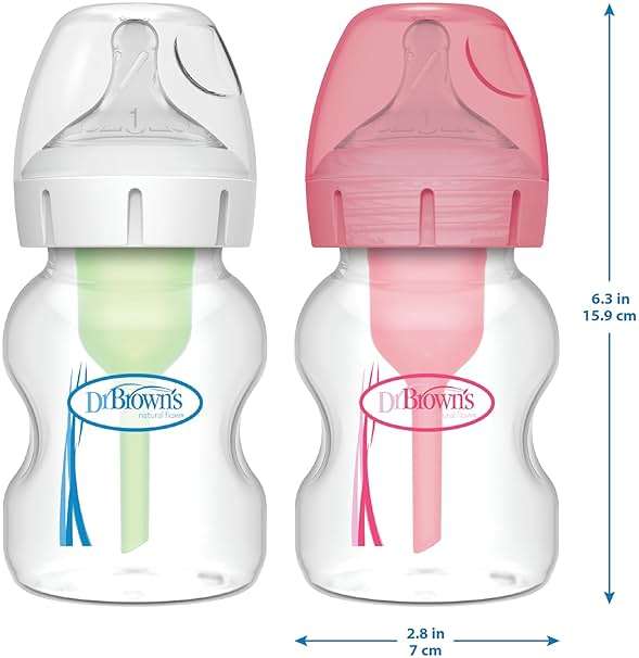 Dr. Brown’s Natural Flow® Anti-Colic Options+™ Wide-Neck Baby Bottles 5 oz/150 mL, with Level 1 Slow Flow Nipple, 4 Pack, 0m+ - Image 3