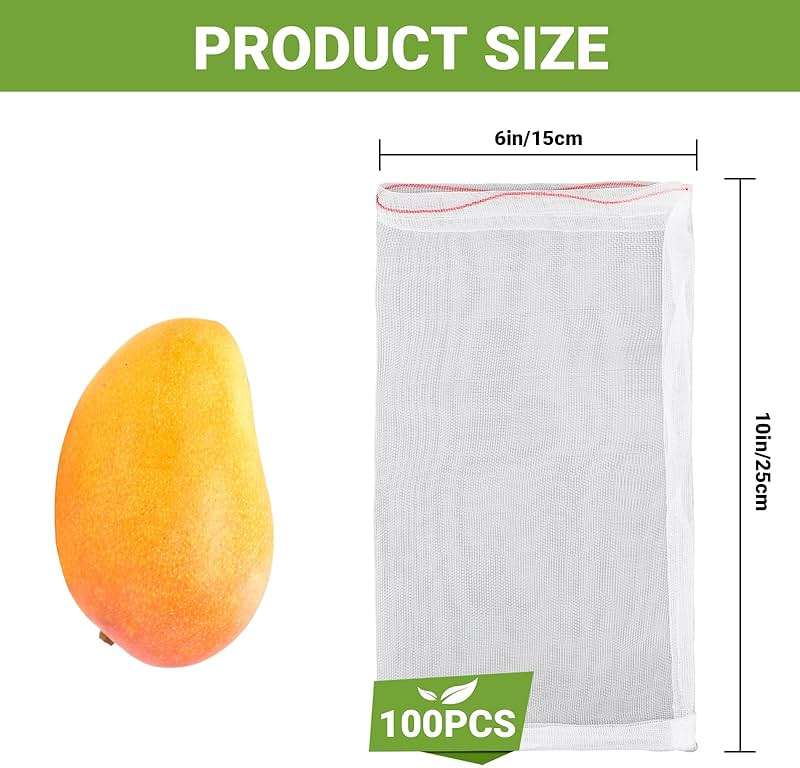 ENPOINT Fruit Bags for Fruit Trees, 100 PCS 6x10 Inch Fruit Protection Bags with Drawstring, Garden Netting Mesh Fruit Cover Bag for Grape, Tomato, Peach, Apple, Flower from Birds Bugs - Image 3