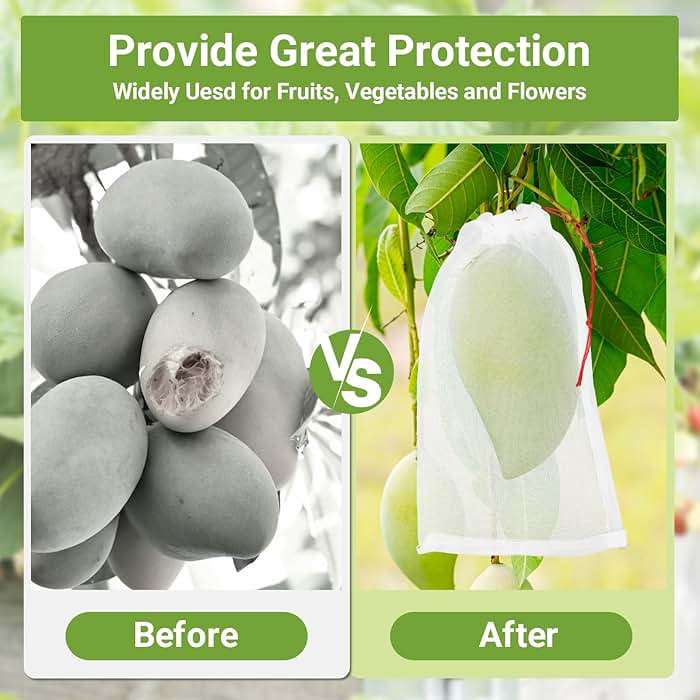 ENPOINT Fruit Bags for Fruit Trees, 100 PCS 6x10 Inch Fruit Protection Bags with Drawstring, Garden Netting Mesh Fruit Cover Bag for Grape, Tomato, Peach, Apple, Flower from Birds Bugs - Image 4