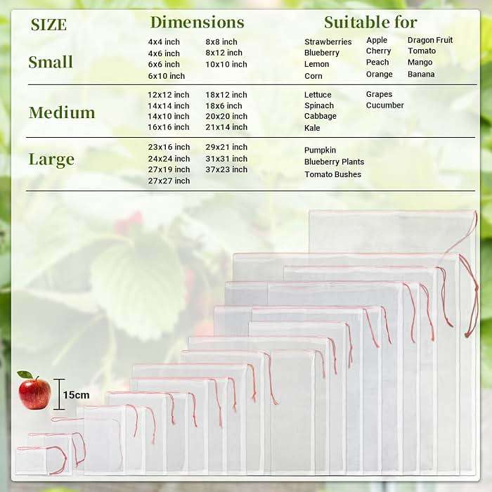 ENPOINT Fruit Bags for Fruit Trees, 100 PCS 6x10 Inch Fruit Protection Bags with Drawstring, Garden Netting Mesh Fruit Cover Bag for Grape, Tomato, Peach, Apple, Flower from Birds Bugs - Image 7