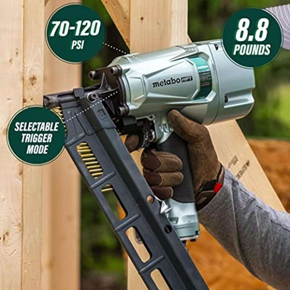 Metabo HPT Framing Nailer, Pro-Preferred Pneumatic Power Nailer & Framing Tool For Flooring, Roof Decking & More, Rapid Response Cylinder Valve, 21° 2" to 3-1/4" Plastic Collated Nails, NR83A5(S) - Image 2