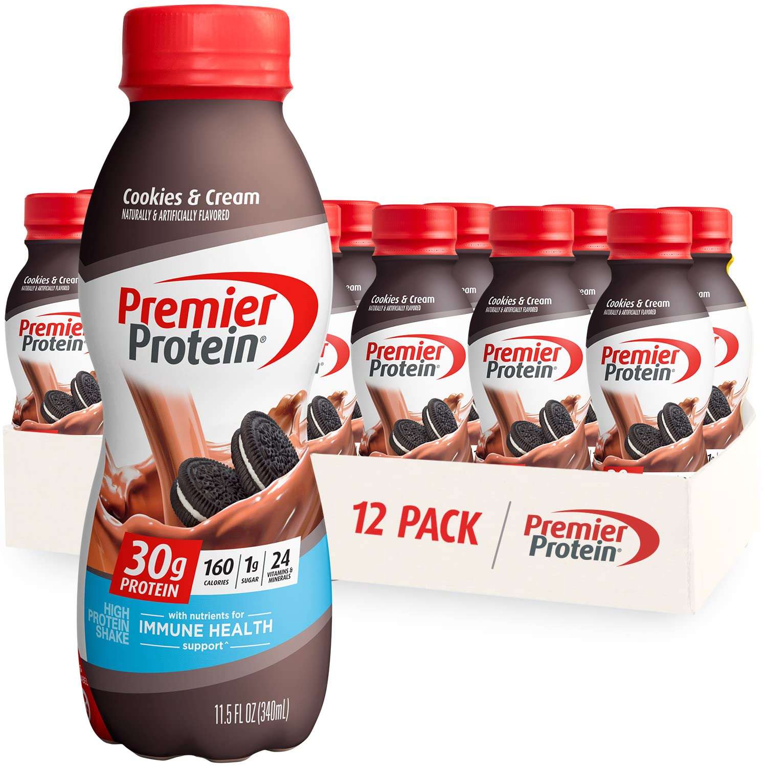 Premier Protein Shake, Cookies & Cream, 30g Protein, No Added Sugar, 24 Vitamins & Minerals to Support Immune Health, 11.5 fl oz, 12 Pack - Image 1