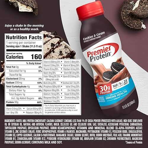 Premier Protein Shake, Cookies & Cream, 30g Protein, No Added Sugar, 24 Vitamins & Minerals to Support Immune Health, 11.5 fl oz, 12 Pack - Image 5