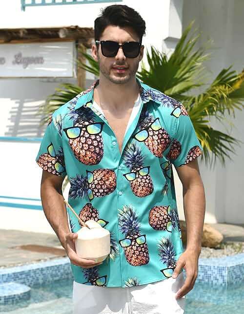 RAISEVERN Mens Hawaiian Shirt Casual Button Down Short Sleeve Tropical Beach Dress Shirt for Summer Holiday - Image 2