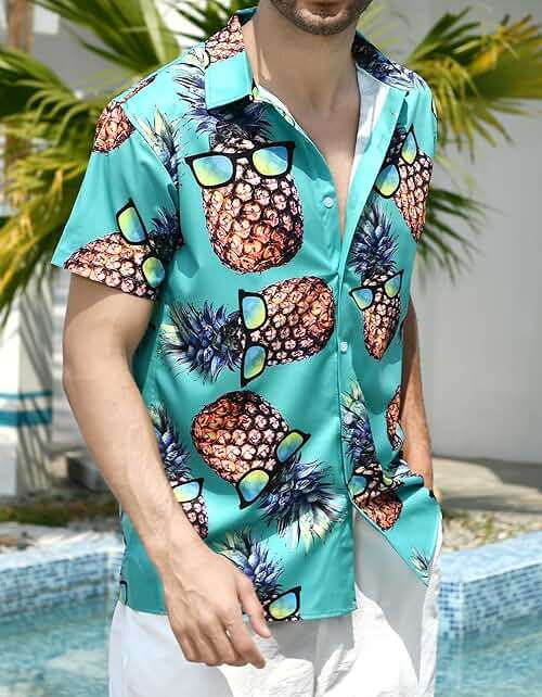RAISEVERN Mens Hawaiian Shirt Casual Button Down Short Sleeve Tropical Beach Dress Shirt for Summer Holiday - Image 3