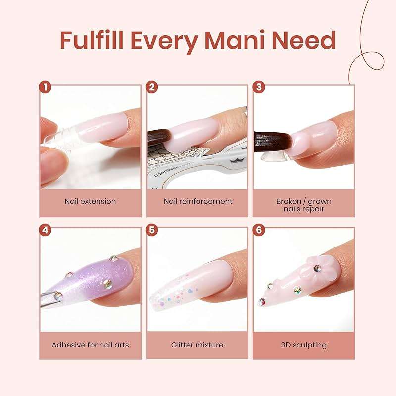 Beetles Poly Nail Extension Gel Kit, 4 Colors Clear Pink White Poly Nail Gel Builder Set, Nail Extension Starter Kit with Slip Solution, Beginner Nail Art DIY & Salon Use, UV/LED Cured - Image 3