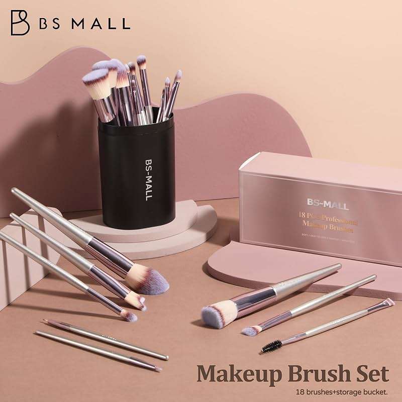 BS-MALL Makeup Brush Set 18 Pcs Professional Foundation Powder Concealers Eyeshadow Blush Synthetic Makeup Brushes with Labeled instruction Black Case Upgraded Version - Image 6