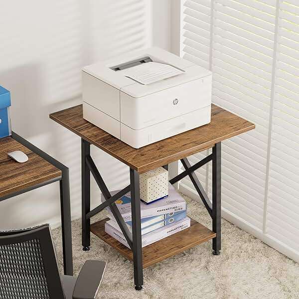 GreenForest Square End Table for Living Room, 24 Inch Large Side Table with X-Frame, Farmhouse Tall Bedside Nightstand with 2-Tier Storage Shelf, Rustic Walnut - Image 10