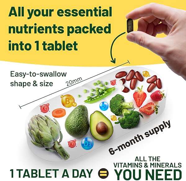 Vegan Vitality Multivitamins & Minerals for Women and Men with High Strength Vitamin B12, D3 & K2. 180 Vegan Multivitamin Tablets - 6 Months Supply. Vitamins for Vegans. Women Multivitamin - Image 4