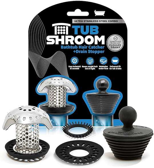 TubShroom Ultra Revolutionary Bath Tub Drain Protector Hair Catcher/Strainer/Snare, Stainless Steel, Stainless Combo - Image 1