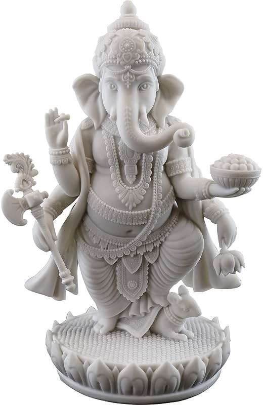 Top Collection 7.5" H 4.75" Standing Ganesh Statue in White Marble Finish - Hindu Lord of Success Sculpture - Image 1