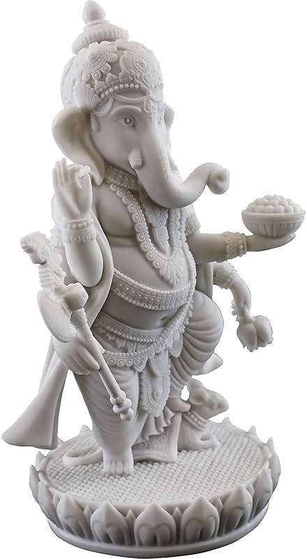 Top Collection 7.5" H 4.75" Standing Ganesh Statue in White Marble Finish - Hindu Lord of Success Sculpture - Image 4