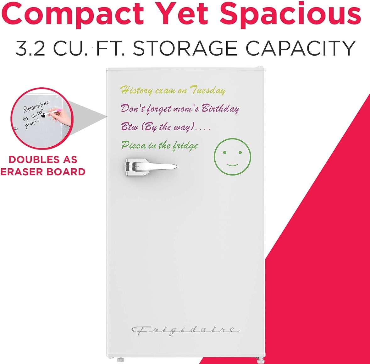 Frigidaire EFR331-WHITE 3.2 Cu ft Eraser Board Mini Compact Dorm Fridge (White) - Image 3