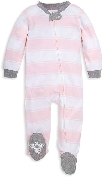 Burt's Bees Baby Organic Cotton Sleep and Play Footed Pajamas for Girls, Zipper PJ Newborn Sleeper with Non-Slip Bee Grips - Image 1