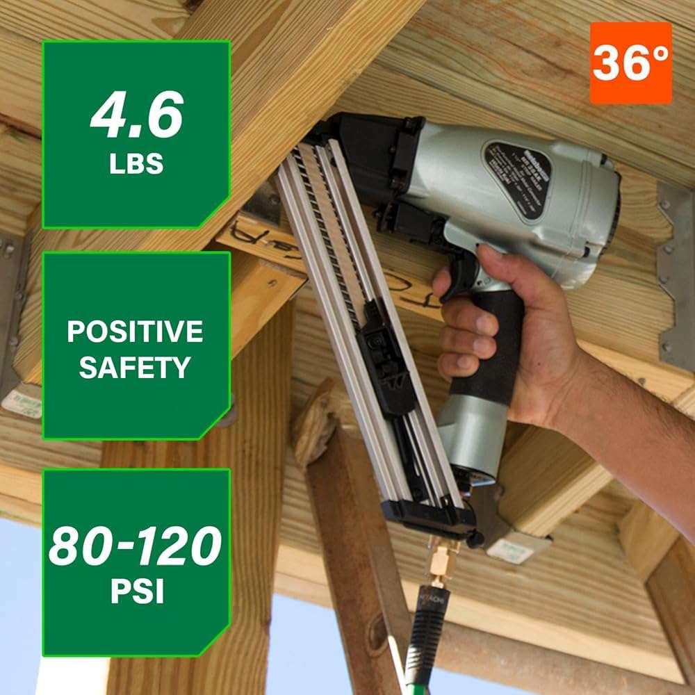Metabo HPT Strap-Tite Fastening System Strip Nailer, Pro-preferred Pneumatic Power Nailers, Metal Connector Tool for Fastening Metal Connectors to Wood, 36° Magazine, 1-1/2″ Connector Nails, NR38AK - Image 2