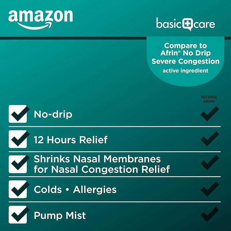 Amazon Basic Care No Drip Severe 12 Hour Nasal Decongestant Pump Mist, Maximum Strength Plus Menthol, Allergy Relief, 1 fl oz (Pack of 1) - Image 3
