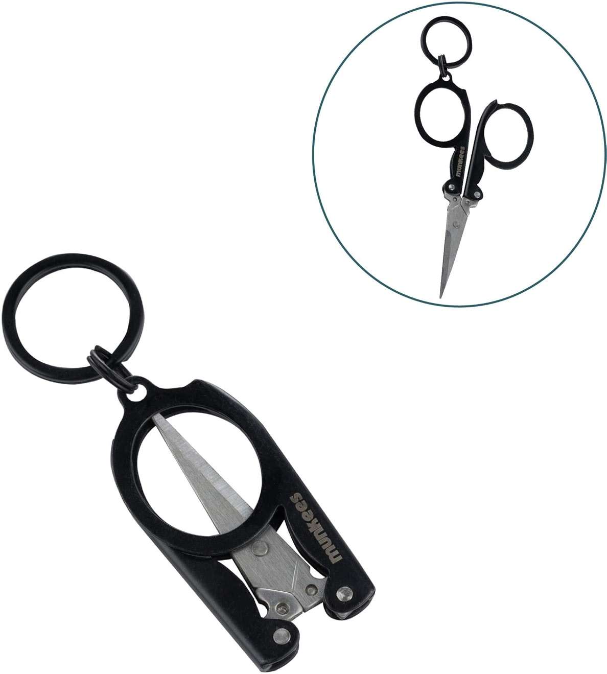 Munkees Mini Folding Scissors Keychain - Stainless Steel Portable & Foldable Travel Cutter Pocket Key Ring - Small Key Chain, Scissor Tool for Crafting, Emergency, Survival, Camping & Outdoors (1) - Image 3