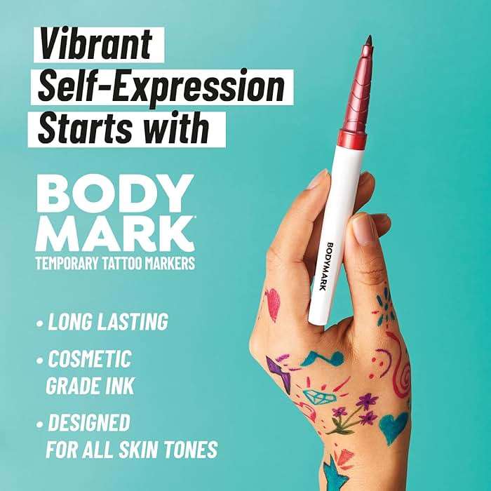 BodyMark Temporary Tattoo Markers, 8-Count Color Collection, Skin-Safe & Cosmetic Quality, Cruelty-Free, Long-Lasting, Flexible Brush Tip, Stencils Included - Image 8