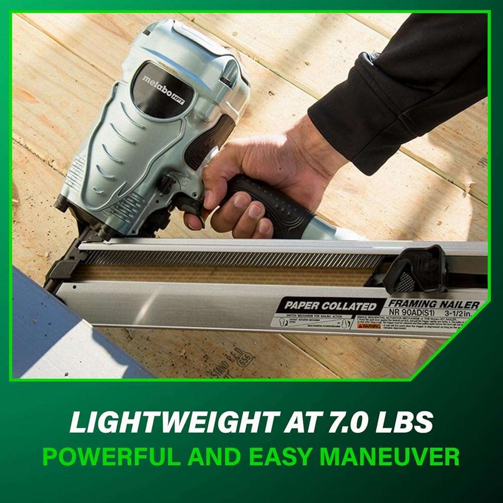 Metabo HPT Framing Nailer, Pro-Preferred Framing Tool for Flooring, Truss Build-Up, Roof Decking, and Housing Construction, Quick Switch Nailing, 3-1/2" 30° Paper Collated Nails, NR90ADS1 - Image 7