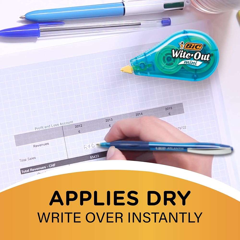 BIC Wite-Out Mini Correction Tape, White, No Dry Time, Long Lasting, 12-Count (Tape Body Colors May Vary) - Image 5