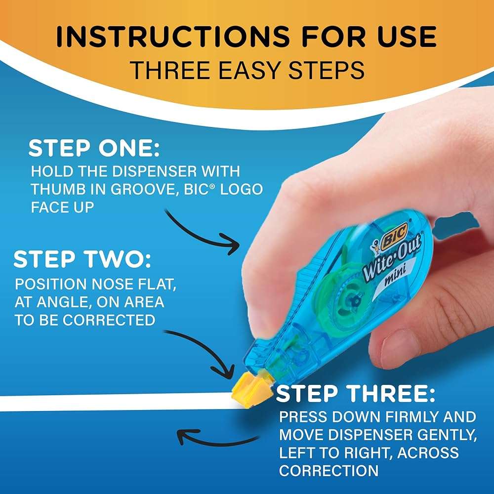 BIC Wite-Out Mini Correction Tape, White, No Dry Time, Long Lasting, 12-Count (Tape Body Colors May Vary) - Image 8