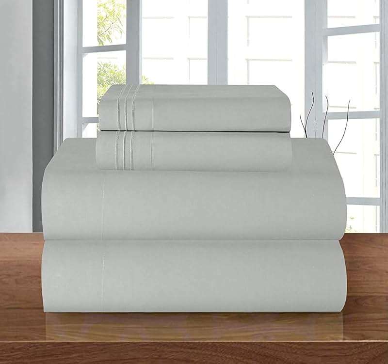 Elegant Comfort Luxury 1500 Premium Hotel Quality Microfiber 4-Piece Sheet Set - Wrinkle Resistant, All Around Elastic Fitted Sheet, Deep Pocket up to 16", Queen, Silver - Image 1