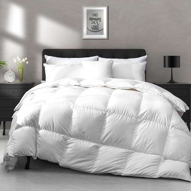 APSMILE Luxury All Season Down Feather Fibers Comforter Full/Queen Size Duvet Insert - 100% Organic Cotton, High Fill Power Medium Warmth, (Ivory White, 90X90) - Image 1