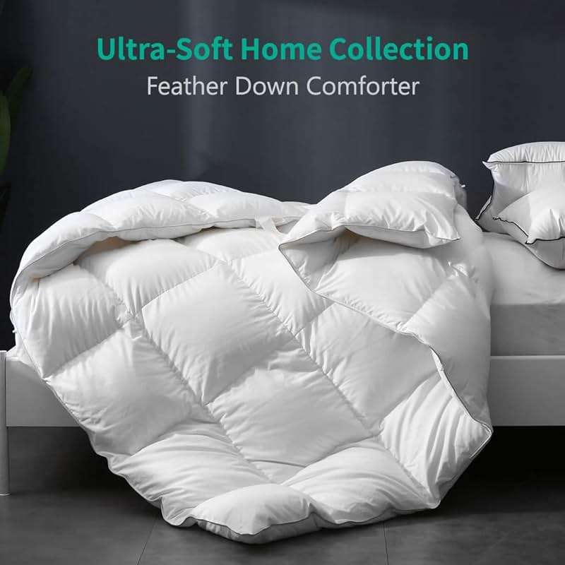 APSMILE Luxury All Season Down Feather Fibers Comforter Full/Queen Size Duvet Insert - 100% Organic Cotton, High Fill Power Medium Warmth, (Ivory White, 90X90) - Image 2